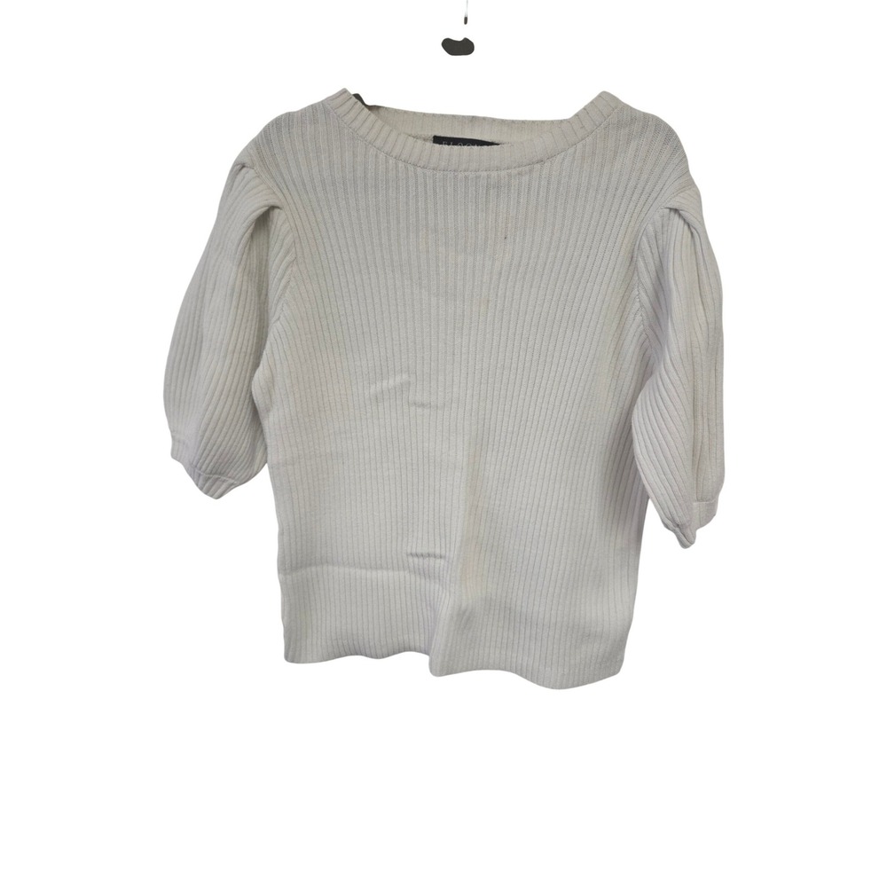 Eloquii Ivory White Ribbed Knit Puff Shoulder Elbow Sleeve Sweater Size 18/20